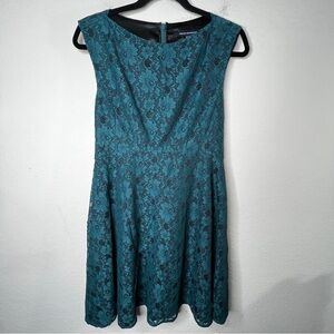 French Connection Green Lace Fit & Flare Dress Size 4 Zip Back